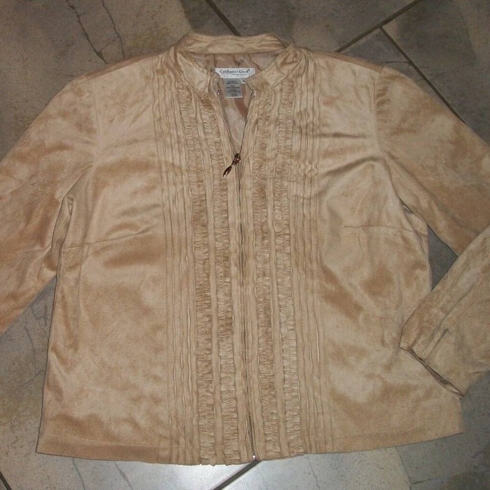 Coldwater Creek Tan Suede Cloth Zip Front Jacket